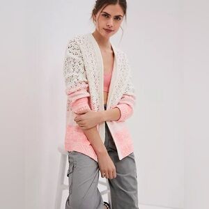 Anthropologie Faustian Dip Open Knit Pink Ombre Cardigan Size SP